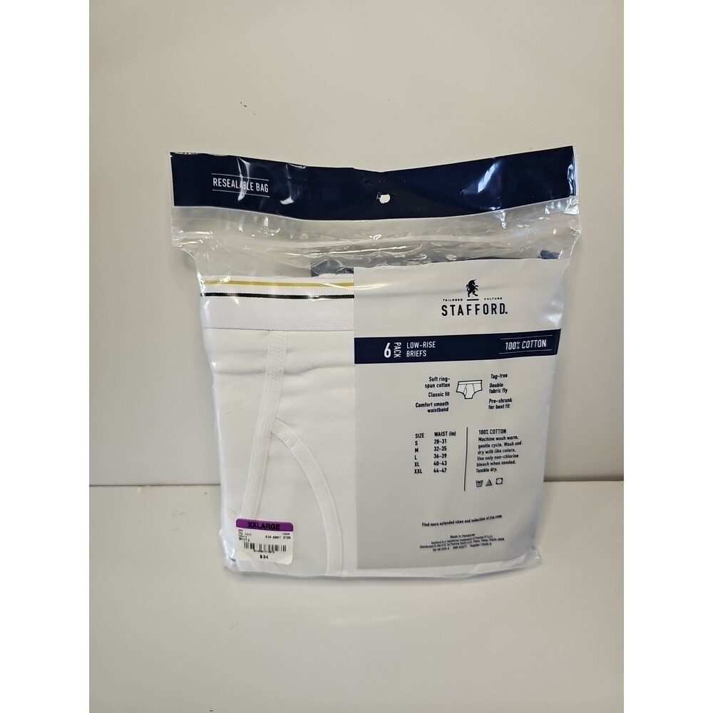 New Stafford Men's 6-Pack 100% Cotton Low-Rise White Briefs Sz XXL JC Penny - Picture 4 of 6